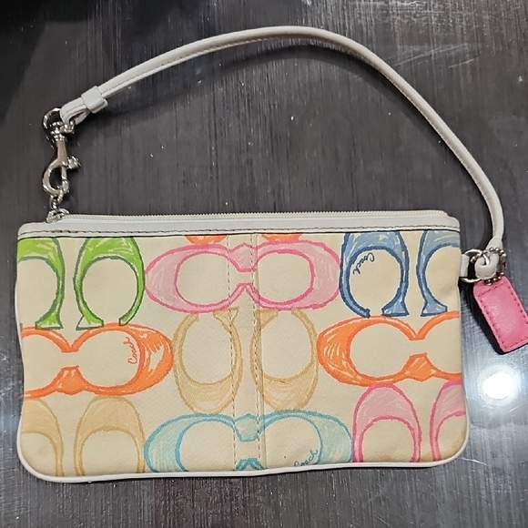 Coach Multicolor Sketch Print Wristlet with White Trim - Picture 2 of 6